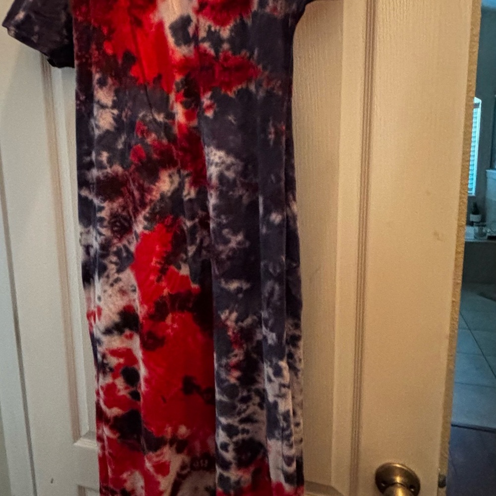 LuLaRoe Red and Blue Tie-Dye Maxi Dress